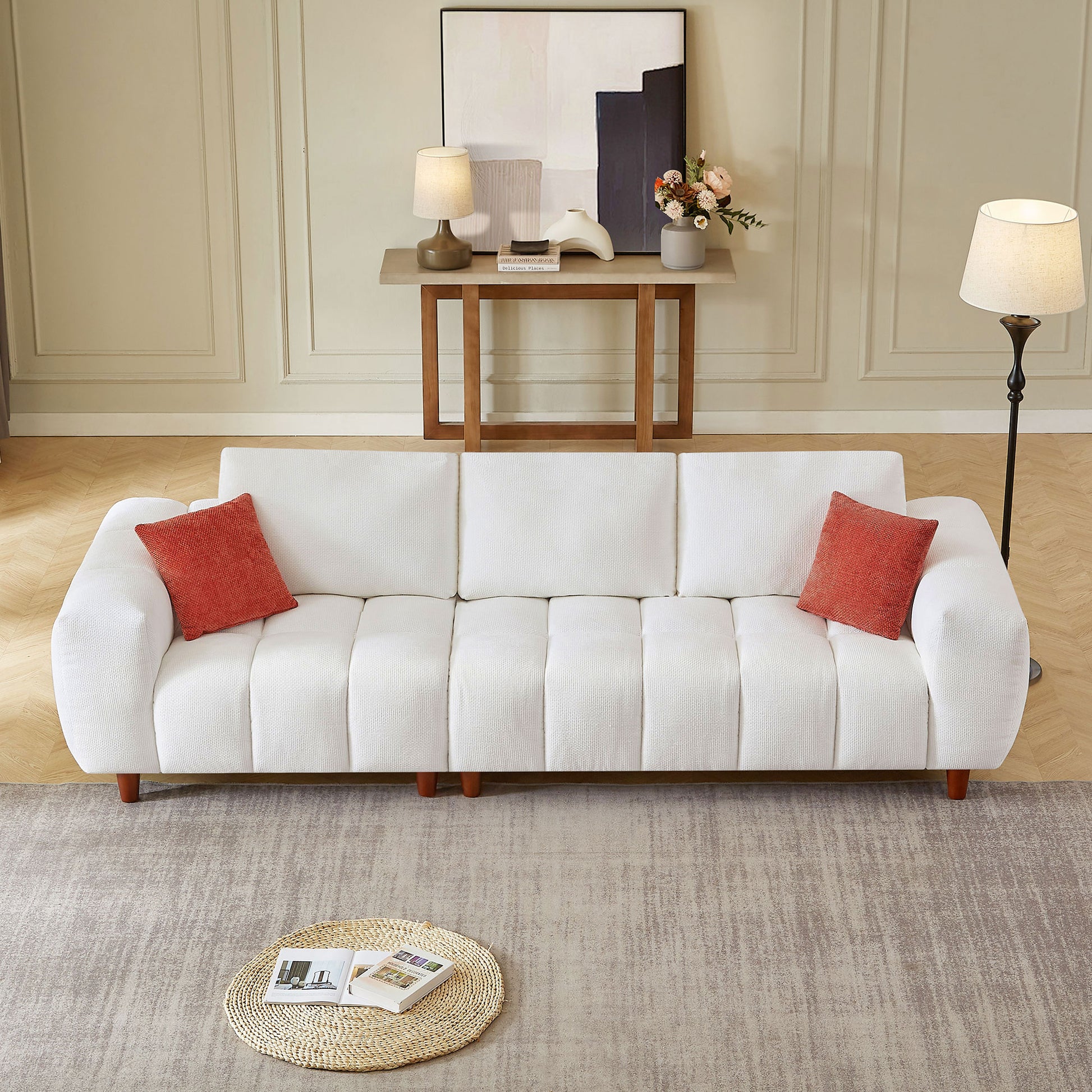 111.81 Inch Convertible Sectional Sofa Couch, L Shaped Sofa With Fabric Couch,Modern Design Cream Style Marshmallow Sofa For Living Room And Office,White White Wood Fabric 3 Seat