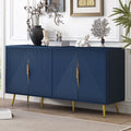 Stylish Sideboard With Wave Geometric Design, Conical Legs, Adjustable, Suitable For Study, Entryway And Living Room Navy Blue American Design Mdf