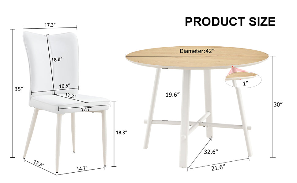 Table And Chair Set, Mdf Desktop, White Metal Table Legs, Stable And Beautiful, Suitable For Most Styles Of Home. Modern Simple Dining Table, Comfortable Seating. White Seats 4 Mdf