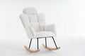 055 Teddy Fabric Upholstered Nursery Rocking Glider Chair Mid Century Modern Accent Arm Chair Padded Seat With High Backrest And Pillows For Living Room Bedroom Offices Ivory Teddy Headrest Solid