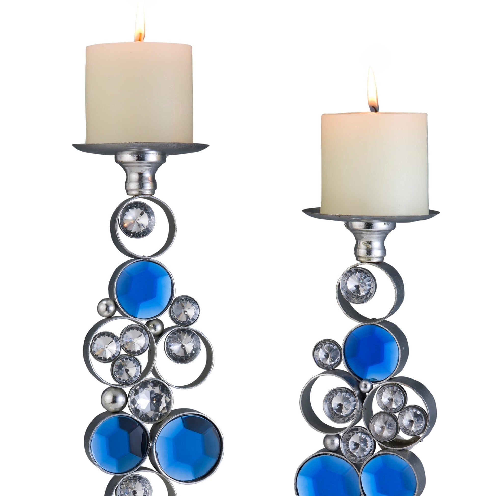 14" And 16" Tall Polyresin" Dazzle" Candleholder, Silver Finish Set Of 2 Multicolor Polyresin