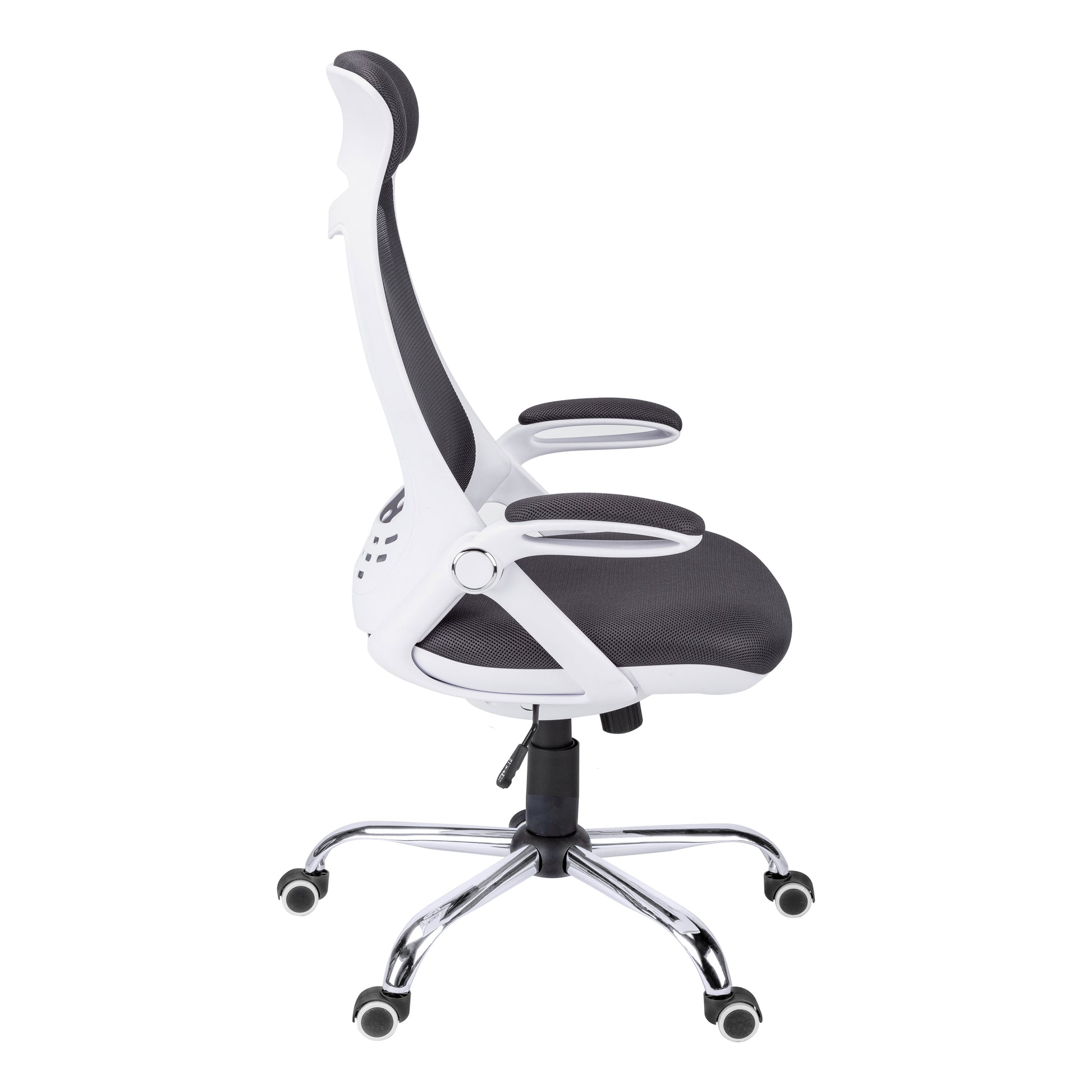 Office Chair, Adjustable Height, Swivel, Ergonomic, Armrests, Computer Desk, Work, Grey Mesh, Chrome Metal, Contemporary, Modern White Foam Polyester