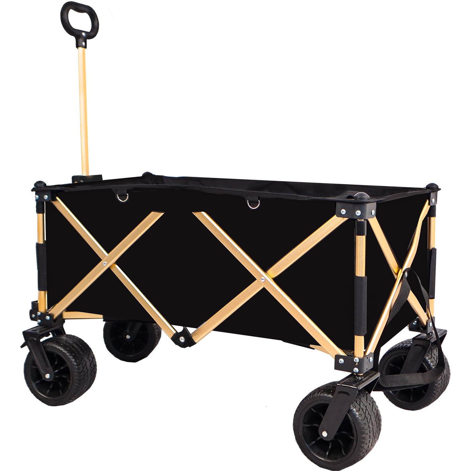 Aluminum Alloy Folding Wagon, Heavy Duty Utility Beach Wagon Cart For Sand With Big Wheels, Adjustable Handle&Drink Holders For Shopping, Camping,Garden And Outdoor Black Garden & Outdoor Fabric Aluminium Alloy