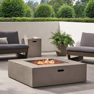 50000 Btu Outdoor Square Mgo Propane Fire Pit Table With Tank Holder Light Gray Light Gray Magnesium Oxide