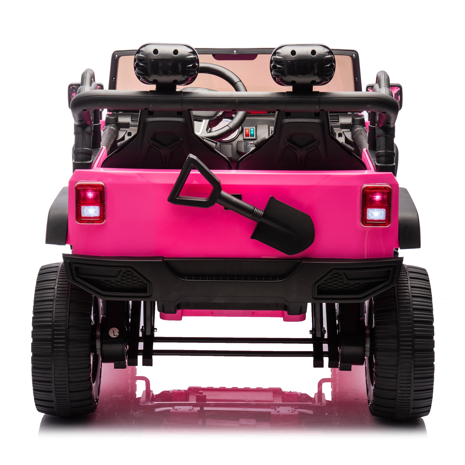 24V Two Seater Kids Ride On Truck Car W Parents Control,200W*2,Seat Width 20.28In,Four Wheel Suspension,Led Lights,Music,Mp3,Bluetooth,Two Independent Seat Belts,Suitable For Off Road For Kids Aged 3 Pink 100 149 Lbs Polypropylene