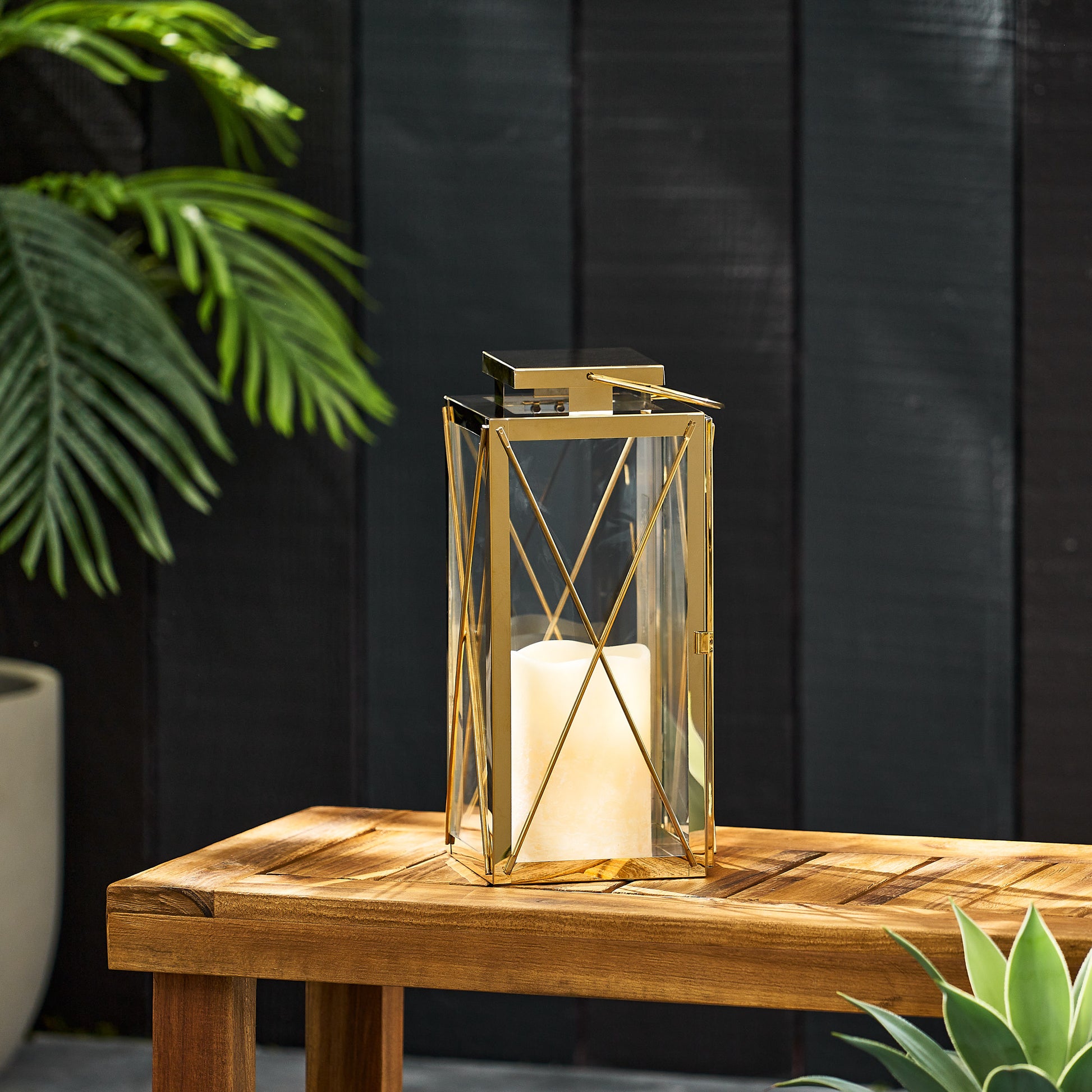 Deborah 14"H Stainless Steel Lantern Gold Stainless Steel