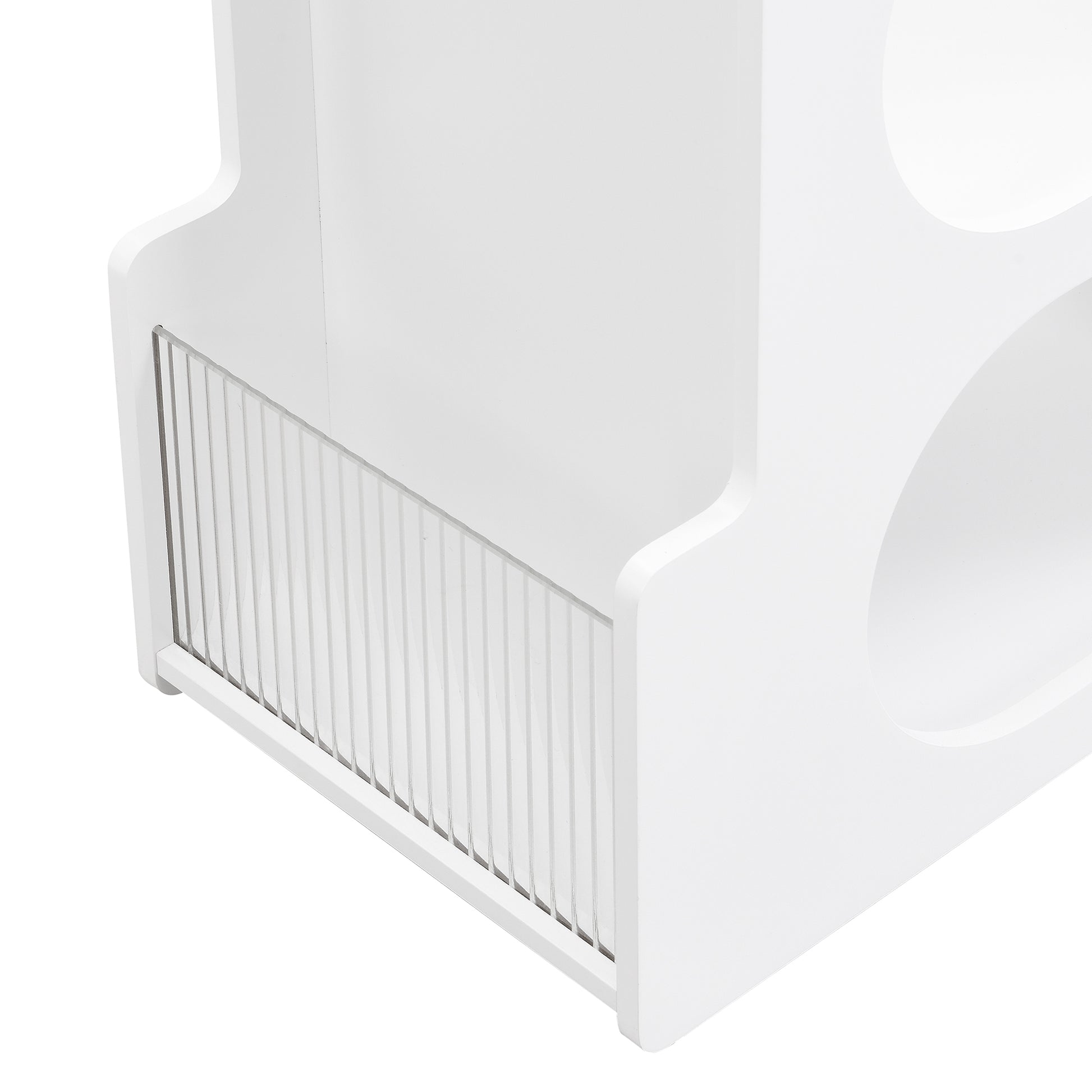 Mobile End Table With Lockable Wheels, Narrow Coffee Table With 5Mm Thick Fluted Tempered Glass, Modern Nightstand With Golden Round Rod, Living Room, White, 31.5''W X11.8''D X 23.1''H White Primary Living Space Mdf