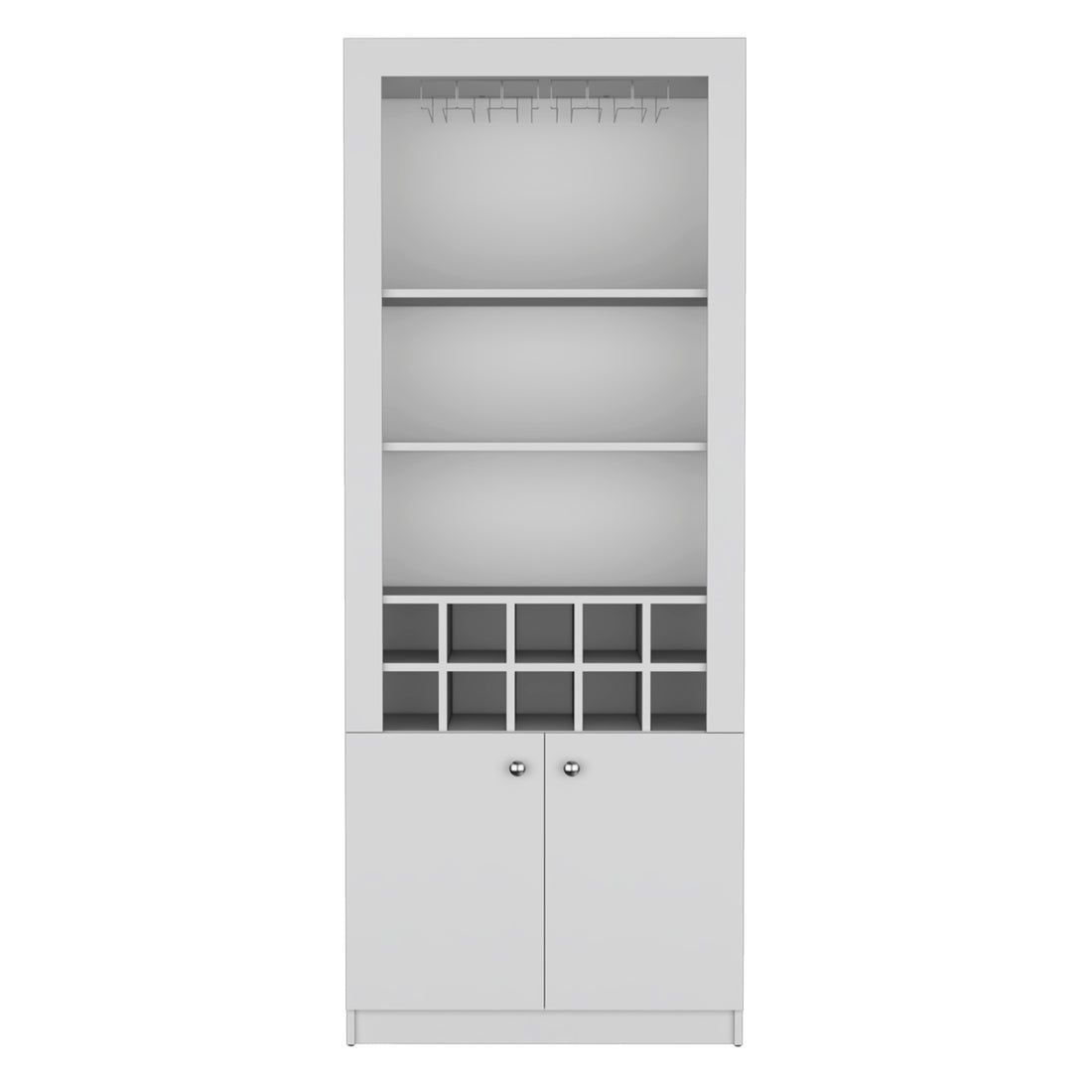 Nero 74 Inch Tall Bar Cabinet 4 Tier Modern Bar Cabinet With Glass Holder Stemware Rack, Wine Cabinet, Liquor Cabinet, 10 Bottle Cubbies And 4 Shelves. White Primary Living Space Modern Particle Board Shelves Included Engineered Wood