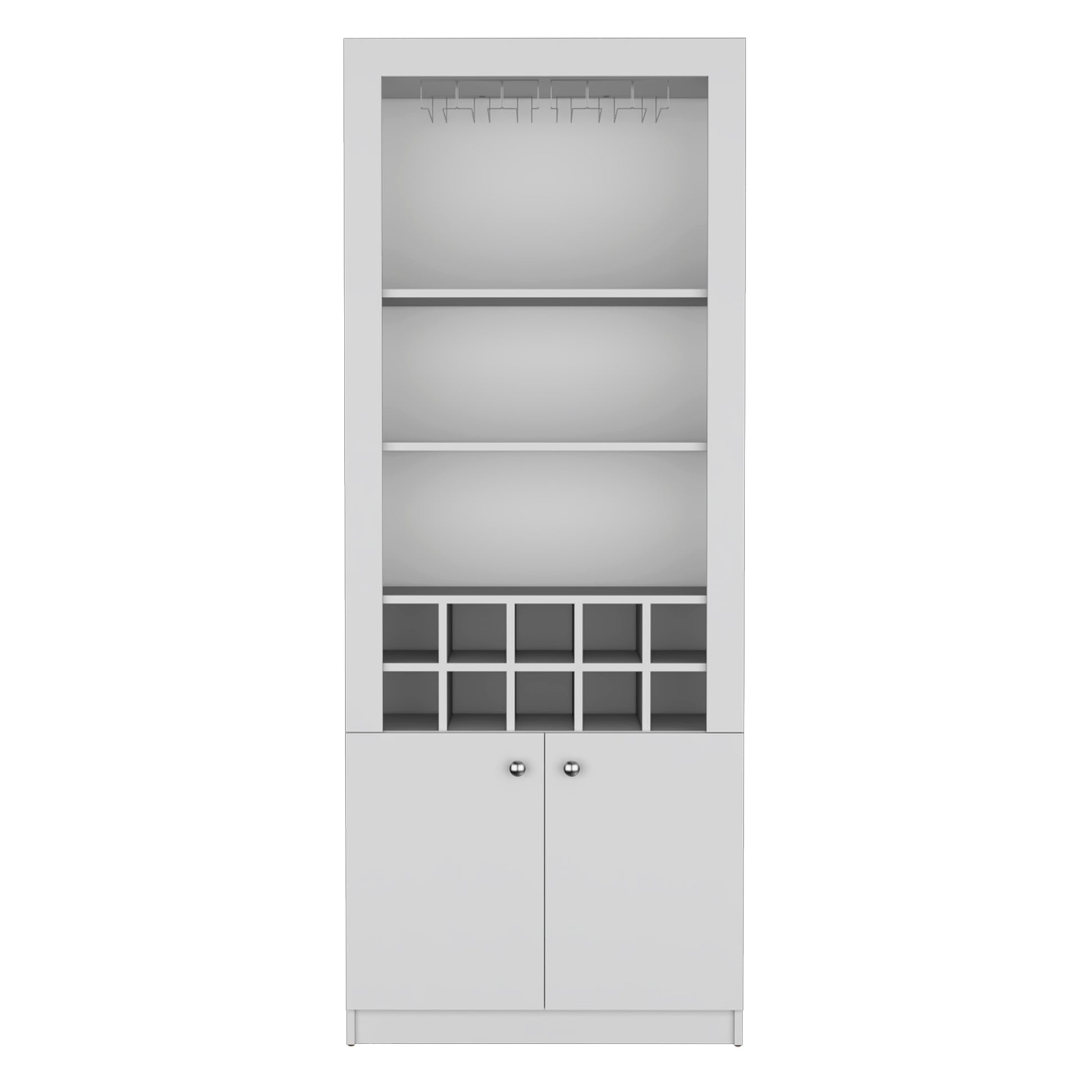 Nero 74 Inch Tall Bar Cabinet 4 Tier Modern Bar Cabinet With Glass Holder Stemware Rack, Wine Cabinet, Liquor Cabinet, 10 Bottle Cubbies And 4 Shelves. White Primary Living Space Modern Particle Board Shelves Included Engineered Wood