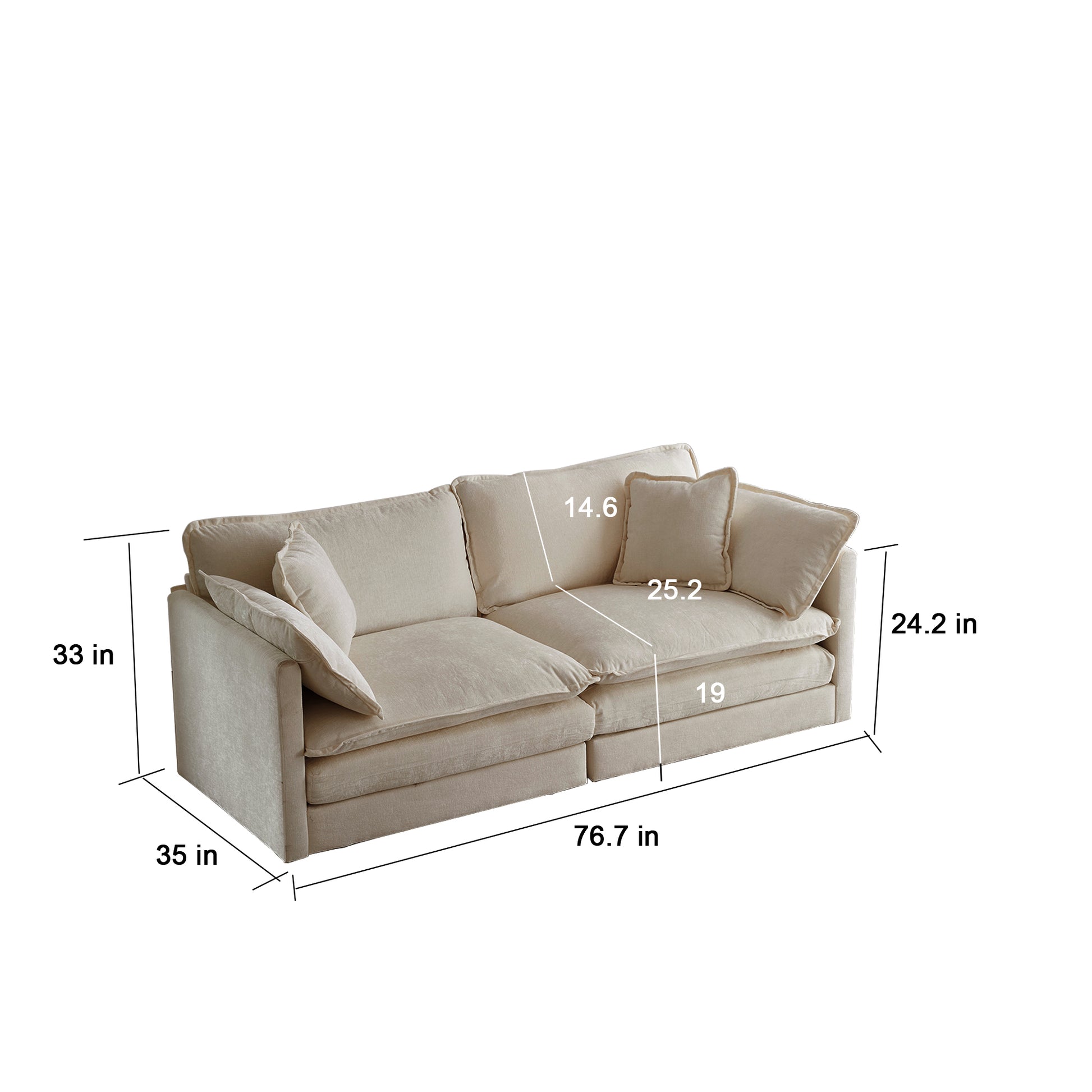 Modern Sofa Couch, 3 Piece Set Extra Deep Seat Sectional Sofa For Living Room, Oversized Sofa, 3 Seat Sofa, Loveseat And Single Sofa, Beige Chenille Beige Chenille 6 Seat