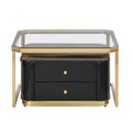 Modern 2 Pieces Black Square Nesting Coffee Table With Drawers & Electroplated Gold Legs In 27.6'' Golden Black Drawers Coffee & End Tables Glossy Square Mdf Glass Mdf Pedestal