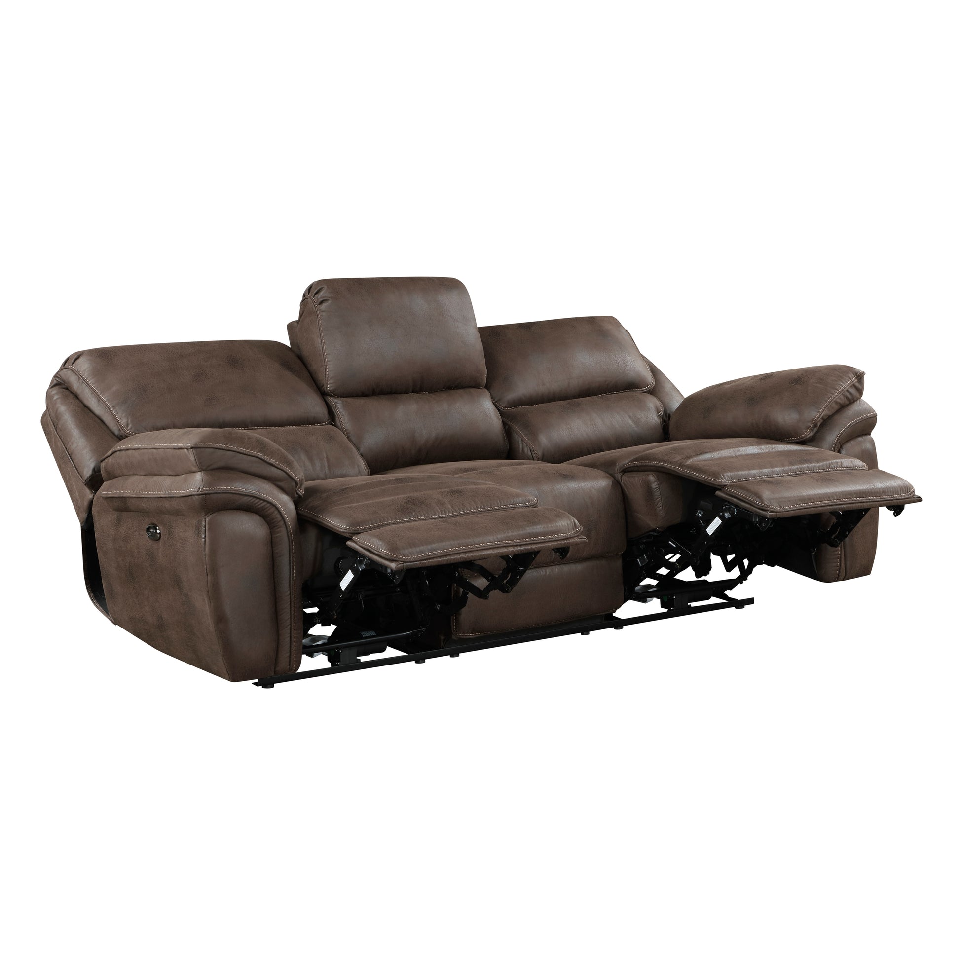 Plush Modern Living Room Sofa Set 2Pc Power Reclining Sofa And Loveseat Brown Microfiber Upholstery Usb Port Solid Wood Frame Furniture Brown Microfiber Wood Primary Living Space Modern Plywood,Solid Wood 5 Seat