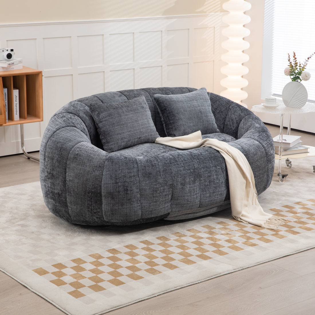 Coolmore Bean Bag Sofa Lazy Sofa Durable Comfort Lounger High Back Bean Bag Chair Couch For Adults And Kids, Indoor & Outdoor, Accent Floor Soft Lounge Chair Gray Chenille Gray Foam Chenille 2 Seat