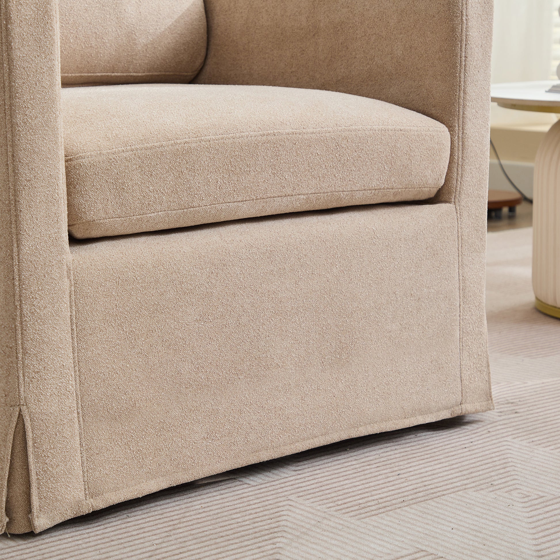 29.92'' Swivel Accent Chair, Upholstered Skirted Swivel Chair With Removable Back Cushion, 360 Degree Comfy Armchair For Living Room, Nursery, Lounge,Office,Wheat Chenille Wheat Chenille
