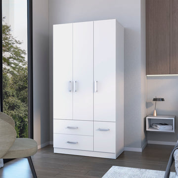 Douglas Armoire In Melamine, Two Drawers, Hanging Rod And 4 Doors. White Bedroom Contemporary Particle Board Melamine