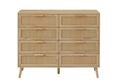 Bedroom Dresser, 8 Double Dresser With Rattan Drawers, Wood Chest Of Drawers For Kids Room, Living Room, Entry And Hallway, Natural, 47.2''W X 15.8''D X 37.4''H. Natural Particle Board