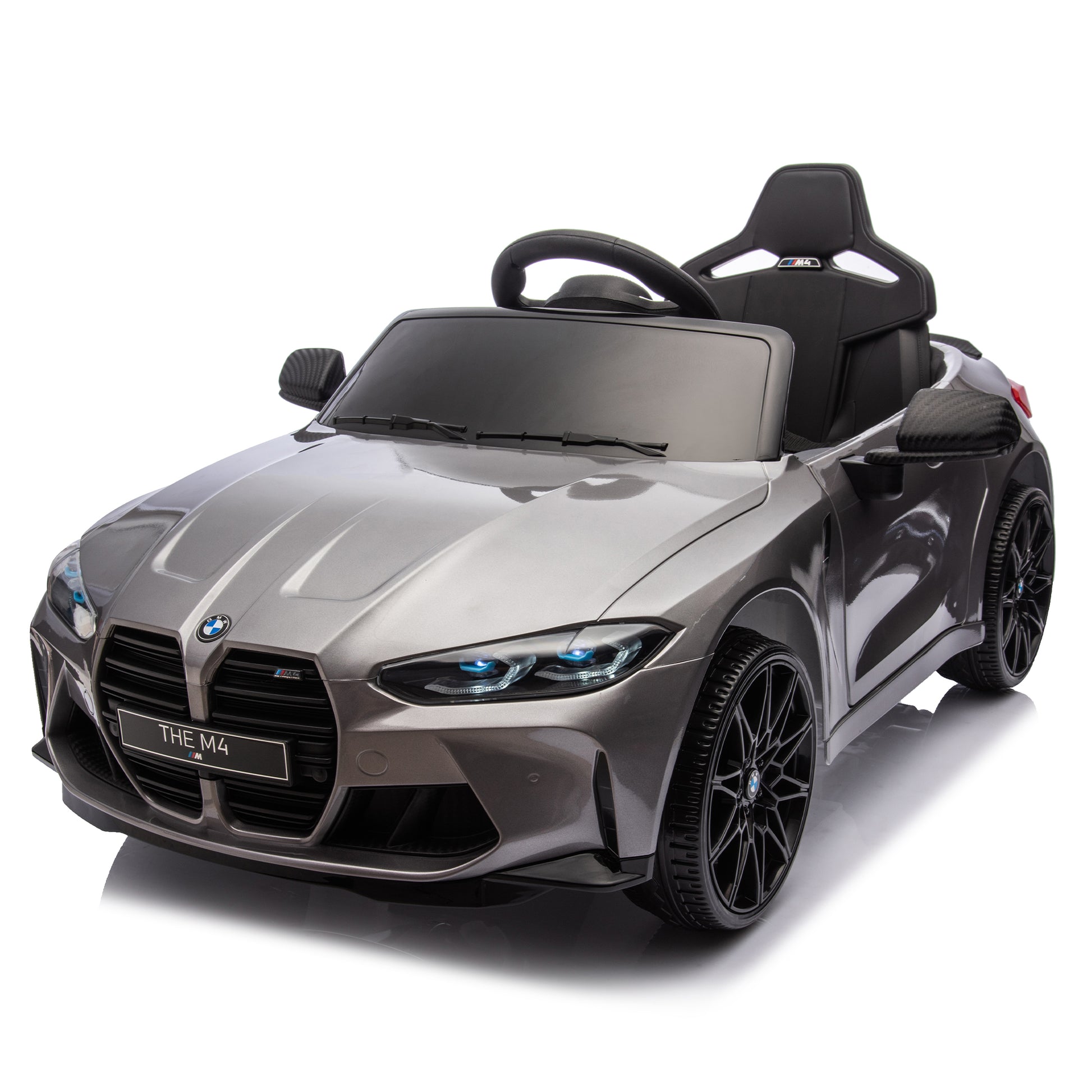 Bmw M4 12V Kids Ride On Painting Toy Car 2.4G W Parents Remote Control,Three Speed Adjustable,Power Display, Usb,Mp3 ,Bluetooth,Led Light,Story,A Handle With Wheels And A Pull, Easy To Carry Silver Polypropylene
