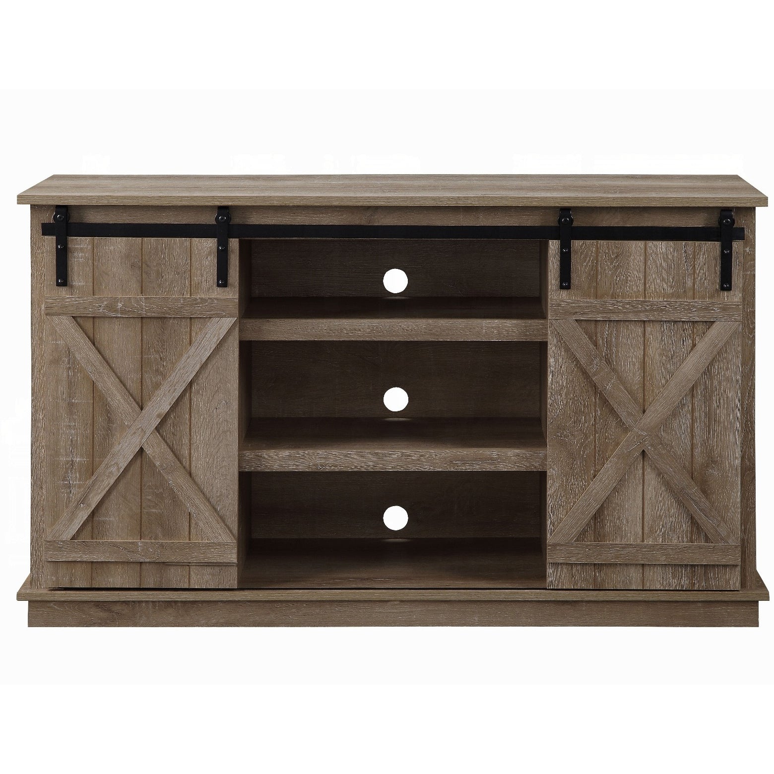 Oak Tv Stand With 2 Sliding Barn Doors Oak Primary Living Space 60 Inches 60 69 Inches Wood Metal