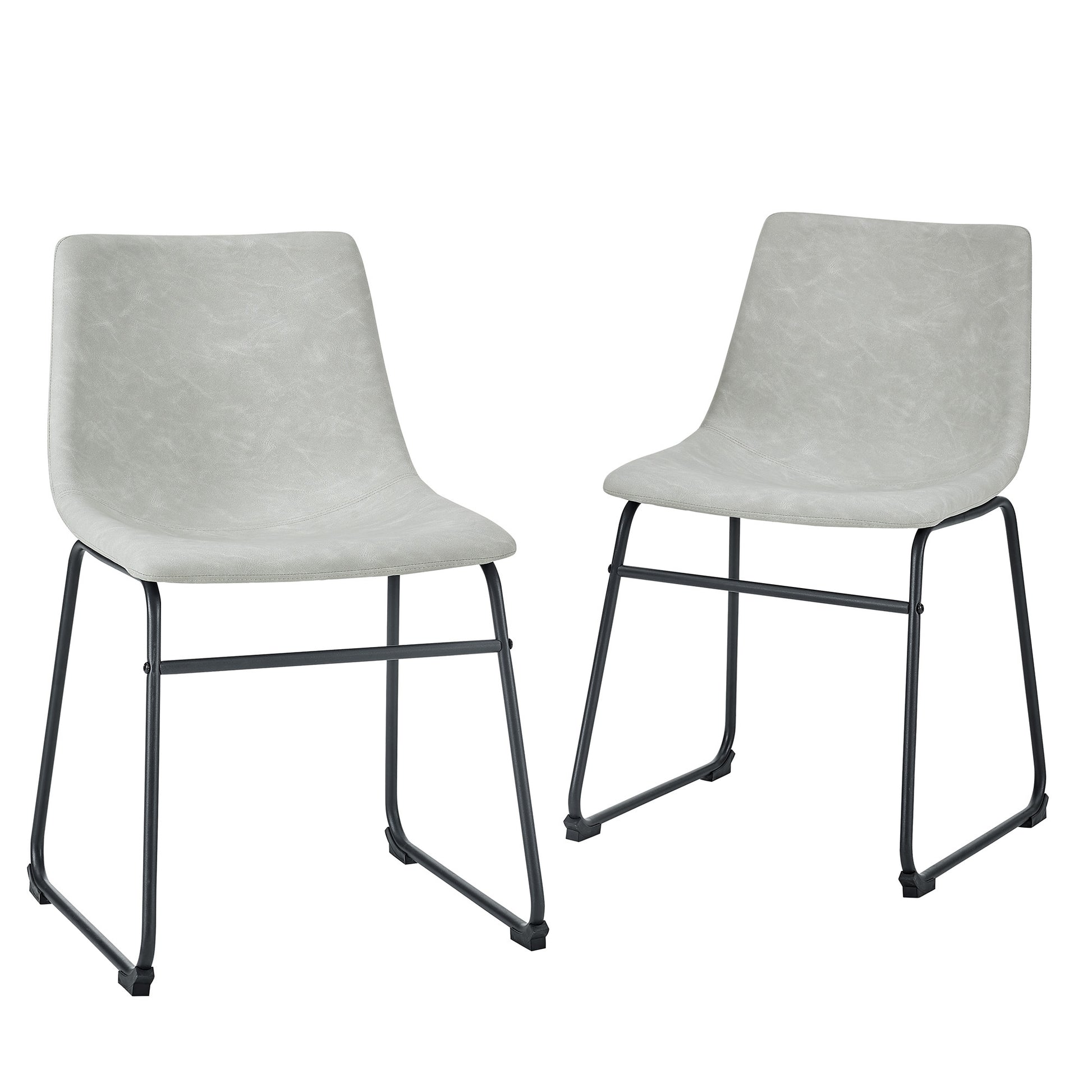 Industrial Faux Leather Dining Chairs, Set Of 2 Grey Gray Polyester Pu Leather