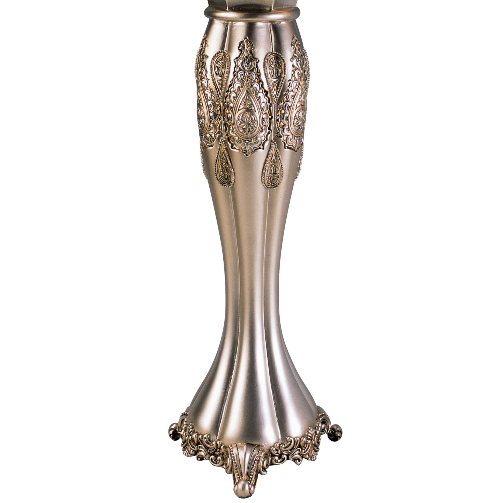 12" And 14" Tall Polyresin Candleholder, Silver Royal Design Set Of 2 Silver Polyresin