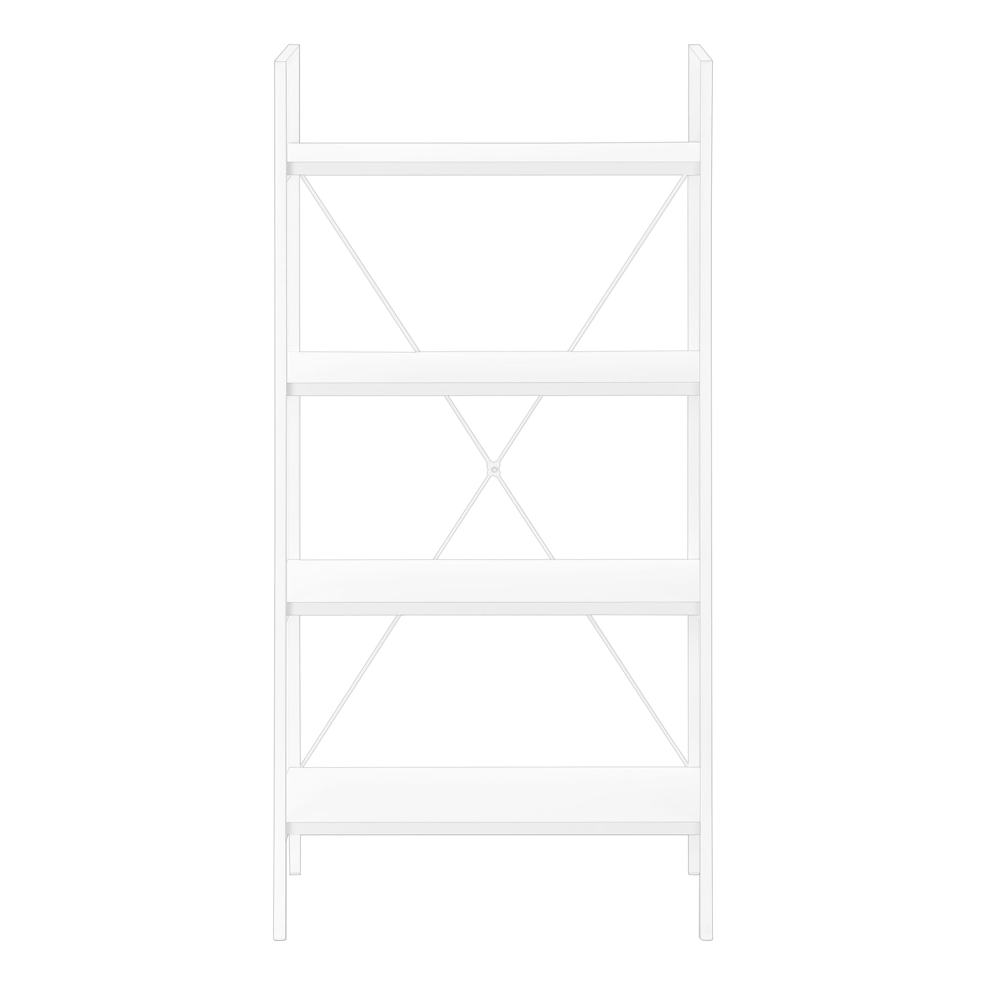 Bookshelf, Bookcase, 4 Tier, 48"H, Office, Bedroom, White Laminate, White Metal, Contemporary, Modern White Particle Board