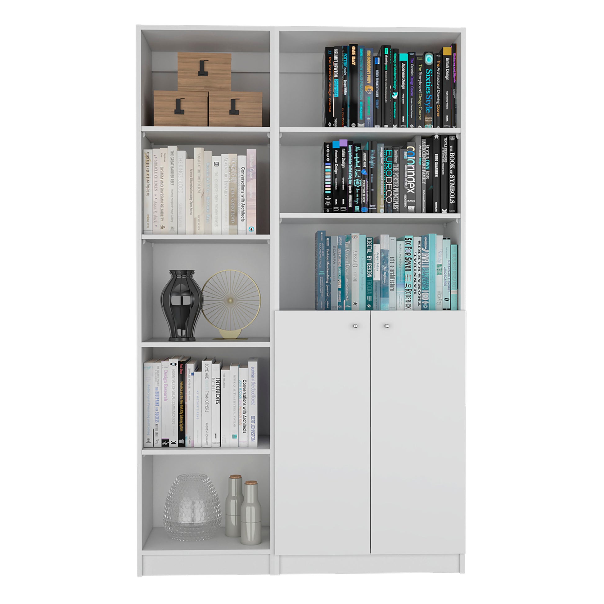 Micco 2 Piece 2 Piece Home Bookcase Set, 42" Wide With 8 Shelves And Double Door Cabinet, Living Room Set White 5 Or More Shelves White Modern Particle Board