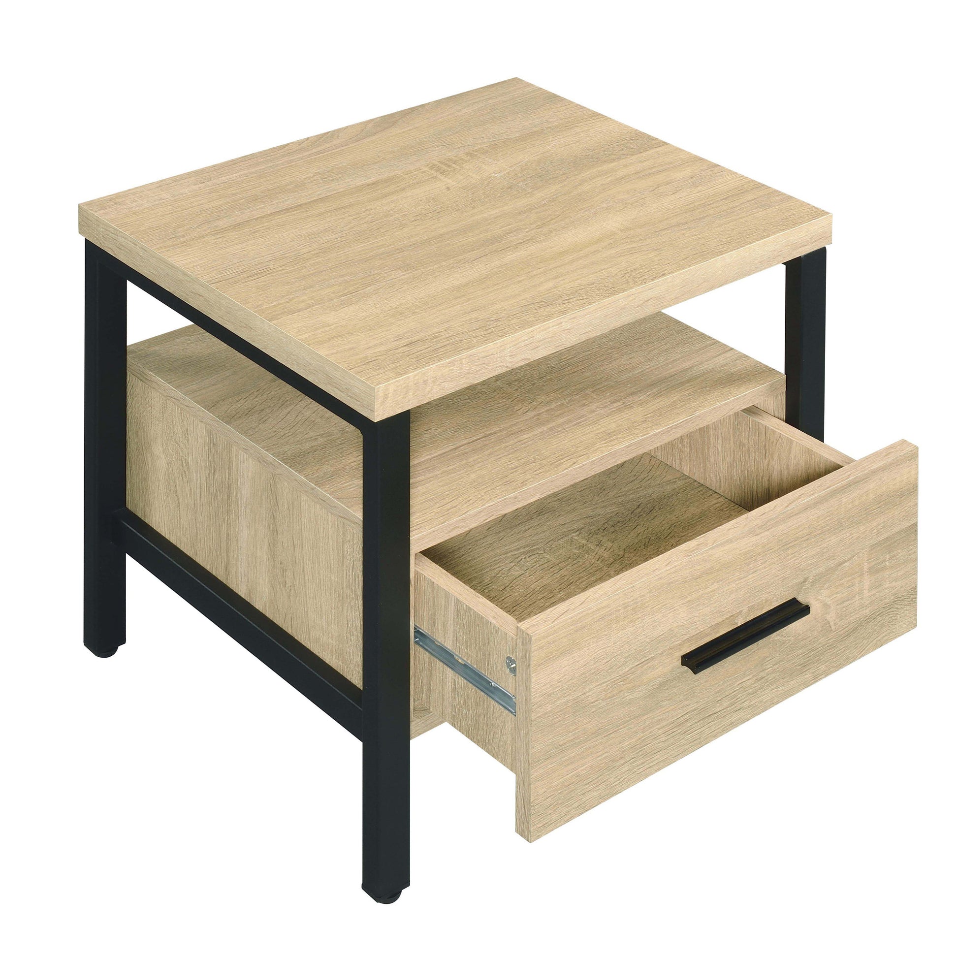Oak And Black 1 Drawer Accent Table Natural Black Primary Living Space Rustic Drawers Rectangular Wood Metal
