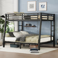 Metal Full Xl Over Queen Bunk Bed For Teens And Adults,Space Saving Noise Reduced No Box Spring Needed,Black Full Xl Black Metal