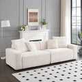 104.72 Inch 4 Seat Large Sofa With 4 Throw Pillows, Living Room Sofa Beige Corduroy Fabric Beige Corduroy 3 Seat