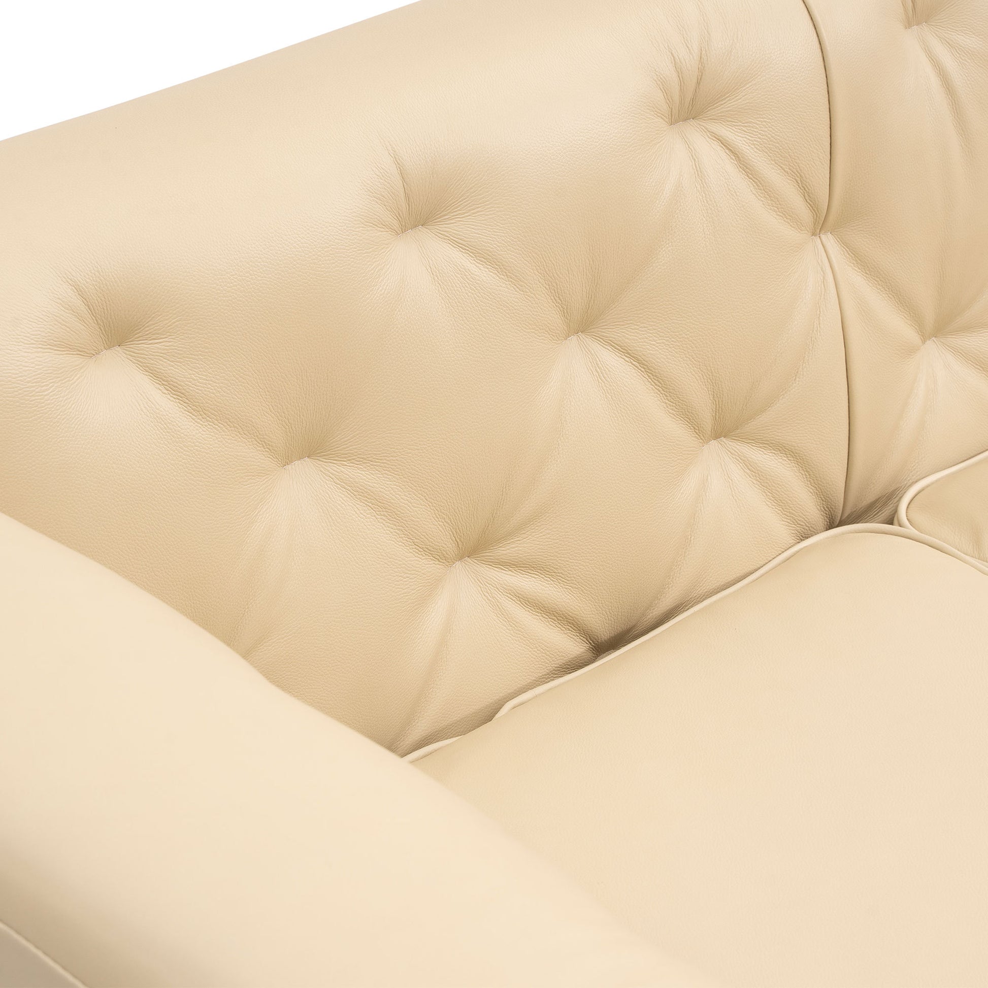 92.52 Inch Genuine Leather Couch 3 Seater Sofa With Tufted Back,Grain Leather Couch With Feather,Comfy Sofa For Living Room, Comfy Sofa Couch With Extra Deep Seats,Beige Beige Genuine Leather 3 Seat