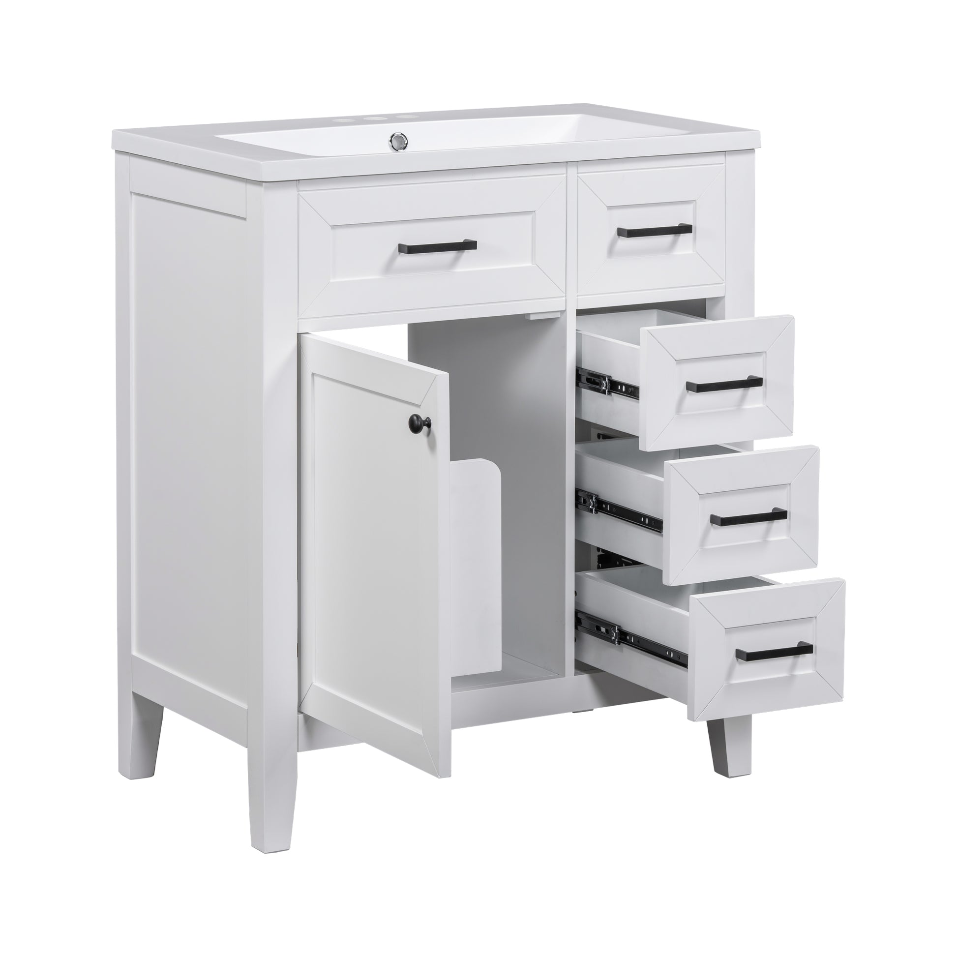 30" Bathroom Vanity With Sink Combo, White Bathroom Cabinet With Drawers, Solid Frame And Mdf Board Old Sku:N725S999222K White Solid Wood Mdf
