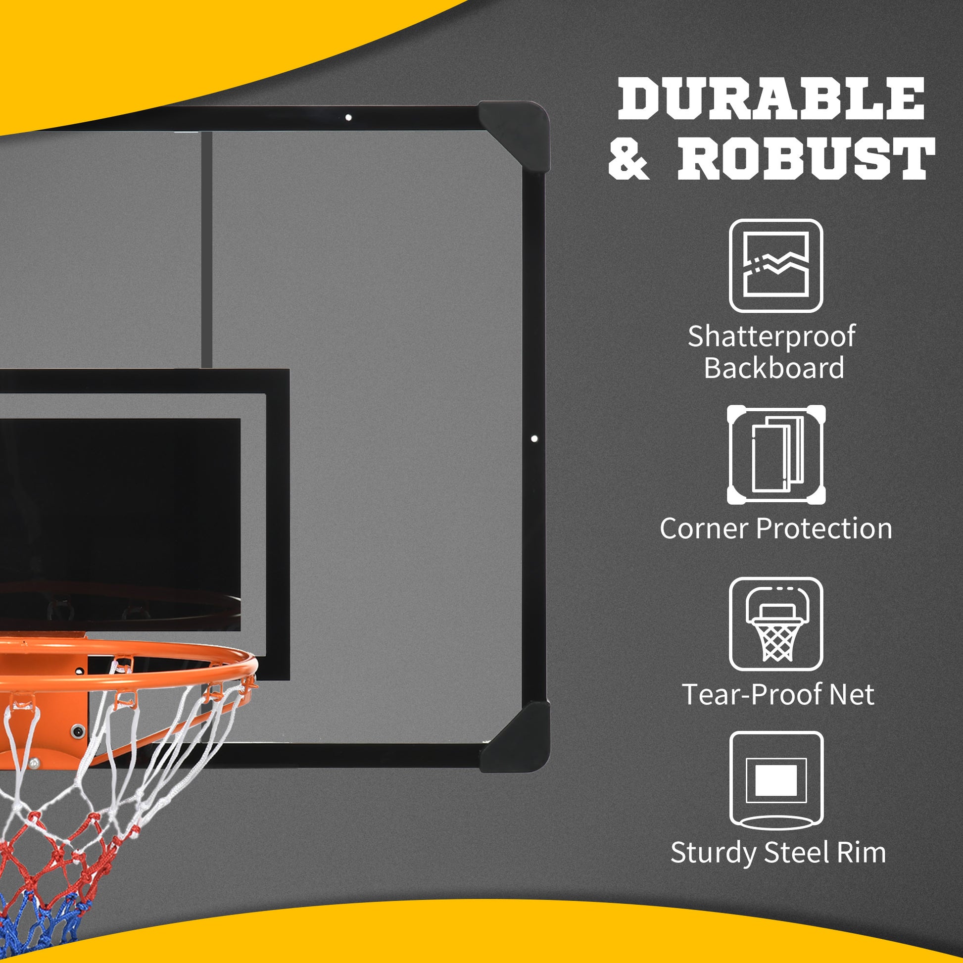 Soozier Wall Mounted Basketball Hoop With 45" X 29" Shatter Proof Backboard, Durable Rim And All Weather Net For Indoor And Outdoor Use Colorful Steel