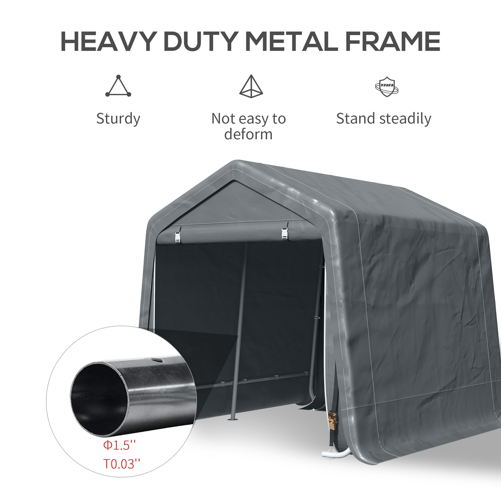 Outsunny 8' X 7' Carport Portable Garage, Heavy Duty Storage Tent, Patio Storage Shelter W Anti Uv Pe Cover And Double Zipper Doors, For Motorcycle Bike Garden Tools, Dark Gray Dark Gray Metal