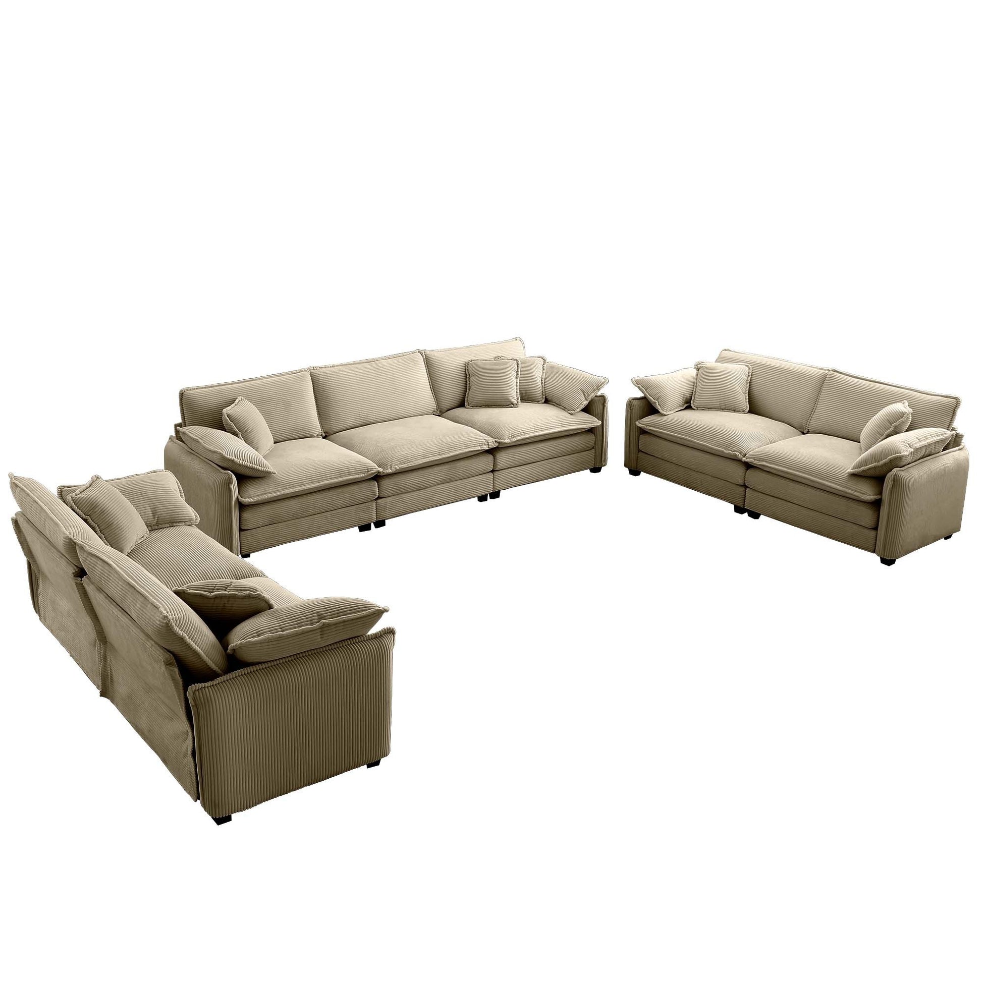 Modern Living Room Sofa 3 Pieces Set, Two 2 Seater Sofas And One 3 Seater Sofas, Upholstery Large Deep Seat Sofa With Sofat Cushion And Pillowss,Tan Corduroy Tan Corduroy 7 Seat