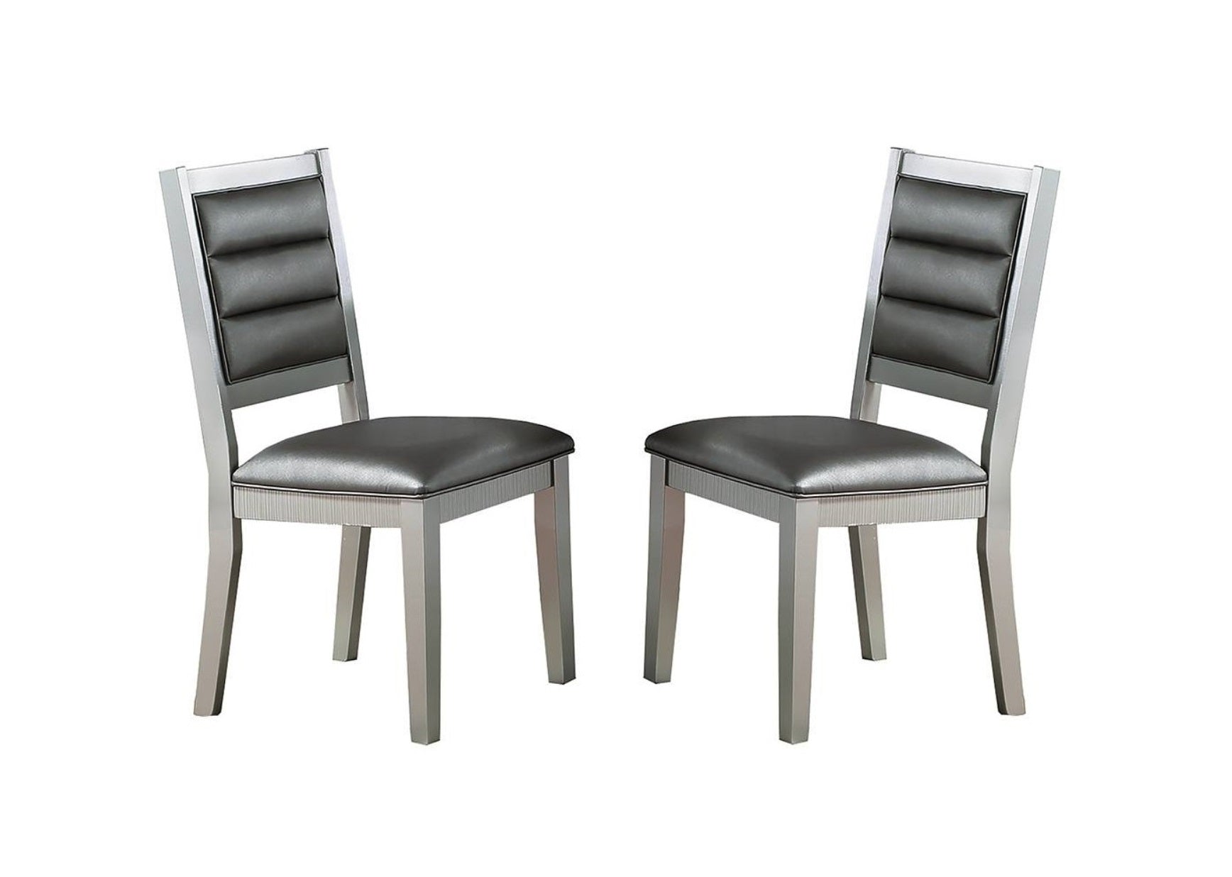 Contemporary Antique Cushion Back Set Of 2Pc Dining Chairs Cushion Faux Leather Seat Dining Room Silver Color Silver Dining Room Contemporary,Luxury,Traditional Dining Chairs Rubberwood Tufted Back