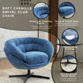 Chenille Upholstered 360 Swivel Club Chair Accent Chair With Removable Cushion, Round Office Chair With Black Metal Base, Cotton Material, Living Room, Bedroom, Reading Corner, Office Navy Blue