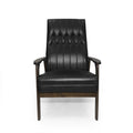 Mid Century Modern Upholstered Accent Chair, Matte Black Faux Leather Matte Black Espresso Primary Living Space Rubberwood Foam Faux Leather