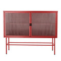 Red Sideboard Storage Cabinet With Two Fluted Glass Doors Detachable Shelves Bottom Space For Living Room, Office, Dinging Room And Entryway Old Sku:W68751711 Red Steel