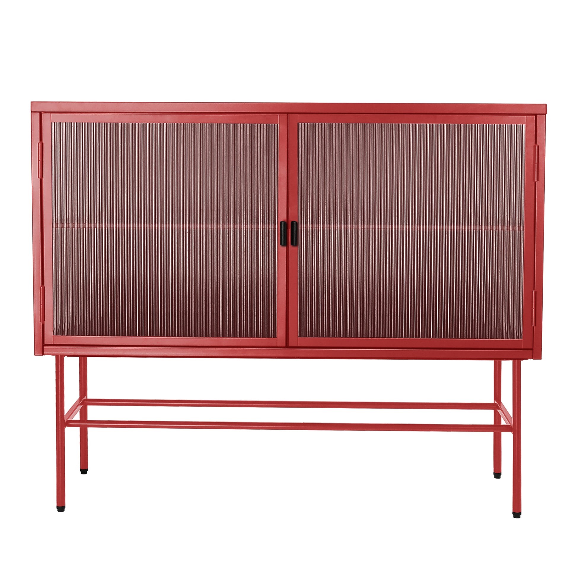 Red Sideboard Storage Cabinet With Two Fluted Glass Doors Detachable Shelves Bottom Space For Living Room, Office, Dinging Room And Entryway Old Sku:W68751711 Red Steel