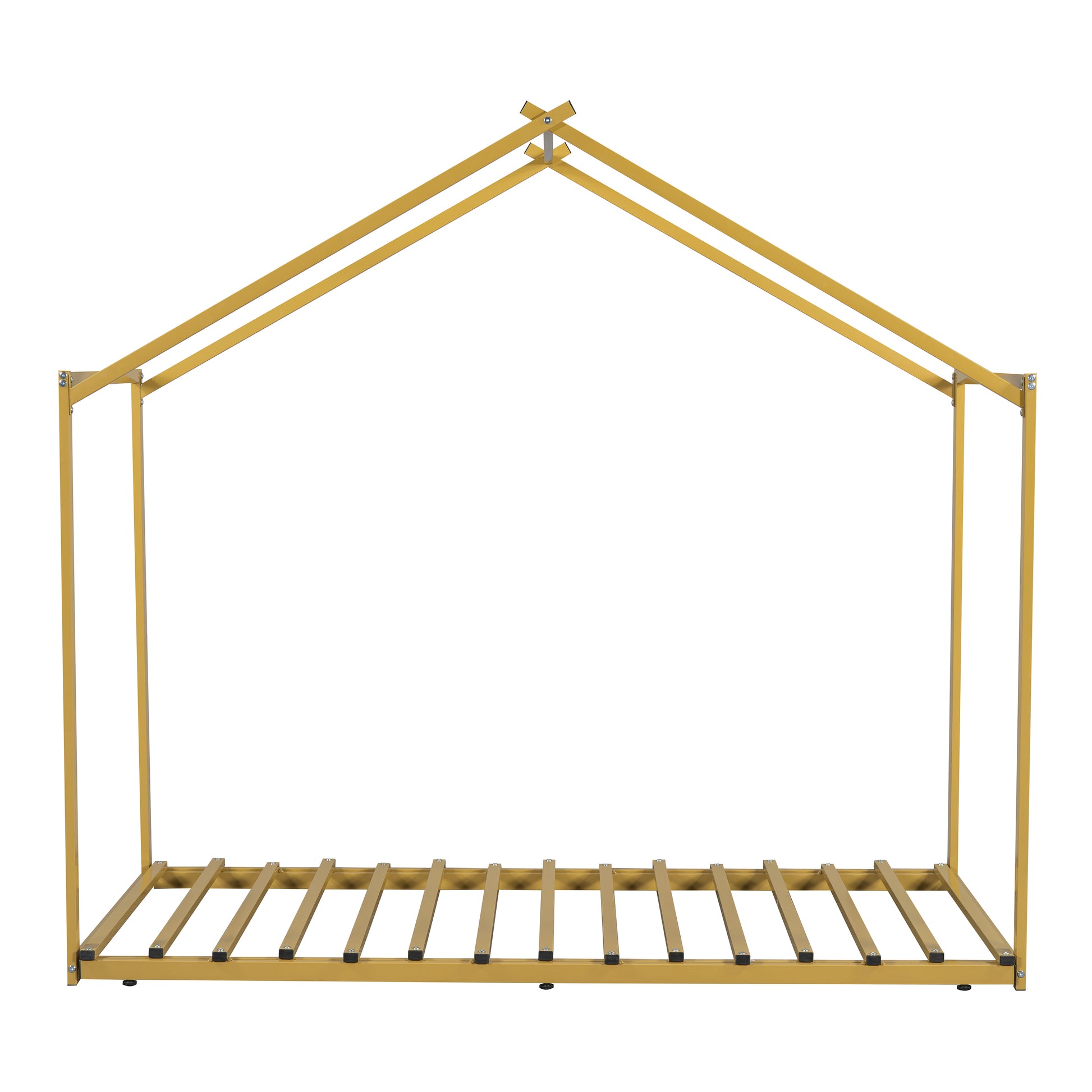Metal Twin Size House Platform Bed With Trundle, Gold Box Spring Not Required Twin Gold Metal Bed Frame Metal