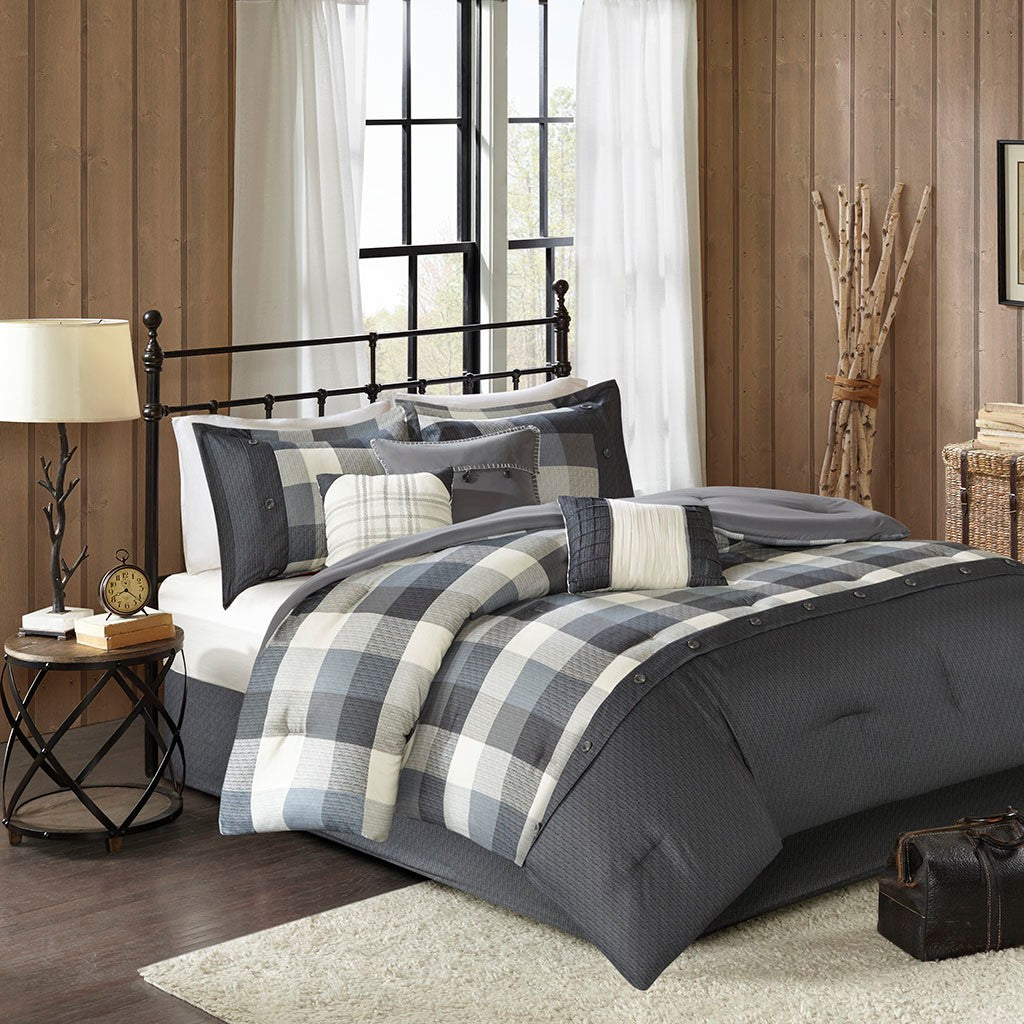 7 Piece Herringbone Comforter Set Grey King King Grey Polyester