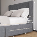 Full Size Bed Frame With 4 Storage Drawers And Wingback Headboard, Button Tufted Design, Dark Grey Full Dark Gray Linen