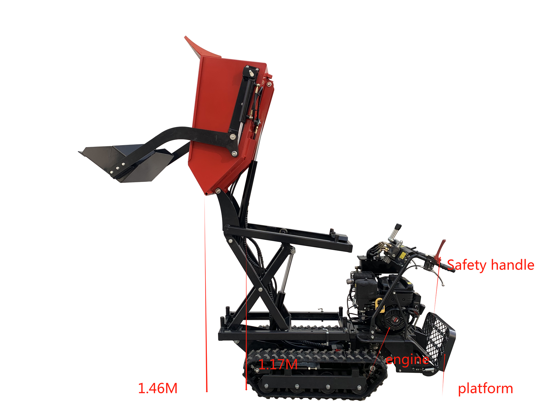 All Terrain Mini Dumper Dump Truck Crawler Small Rubber Crawler Transport Truck Mini Tracked Dumper Black Red Iron