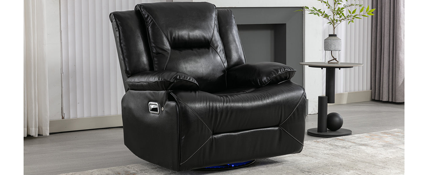 Home Theater Recliner Set Manual Recliner Chair With A Led Light Strip Two Built In Cup Holders For Living Room,Bedroom, Black Black Foam Pu