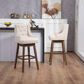 Coolmore Bar Stools Set Of 2 Counter Height Chairs With Footrest For Kitchen, Dining Room And 360 Degree Solid Wood Legs Swivel Bar Stools Set Of 2 Beige Linen Beige Foam Linen