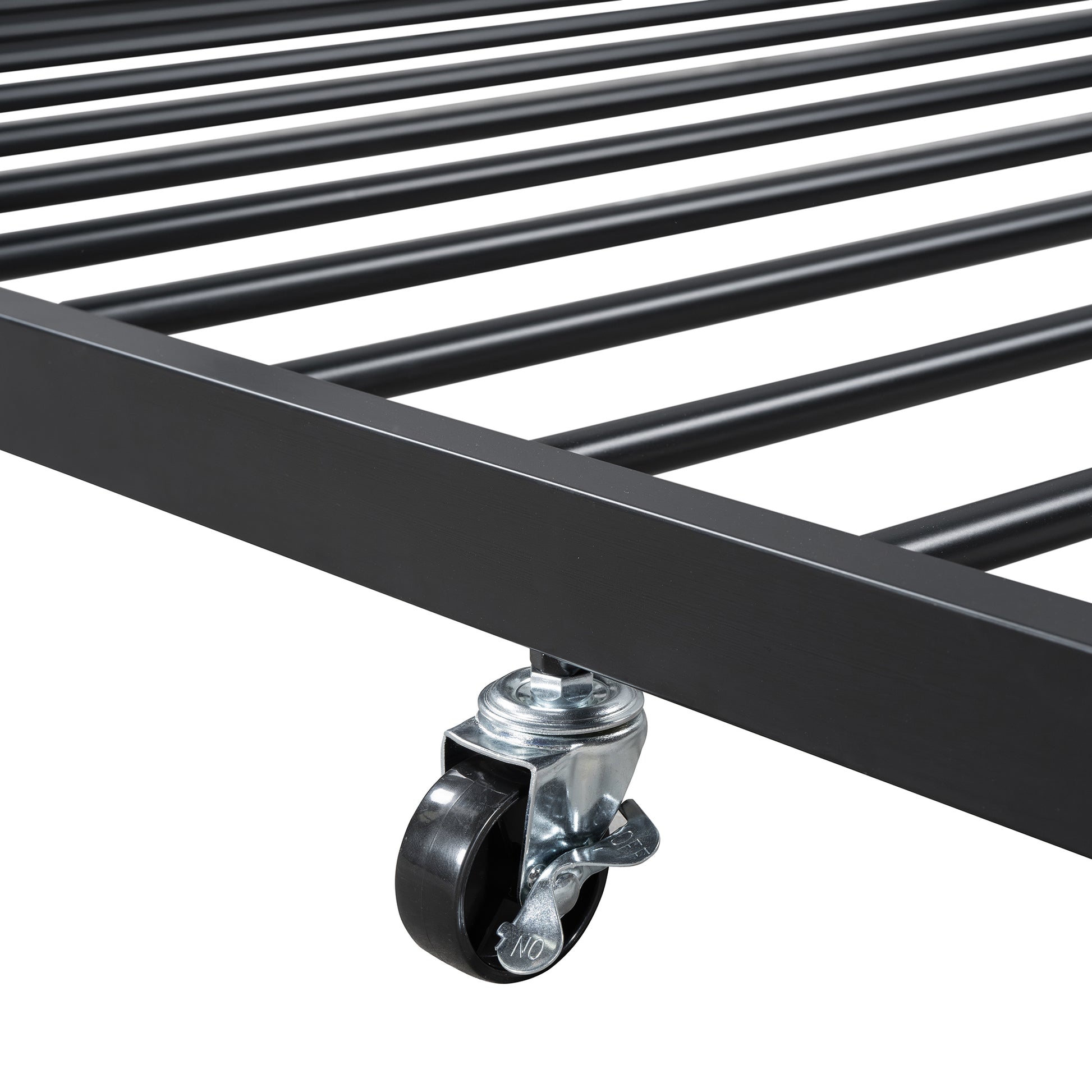 Full Size Metal Platform Bed With Twin Size Trundle,House Shaped Headboard Design, Black Full Black Metal