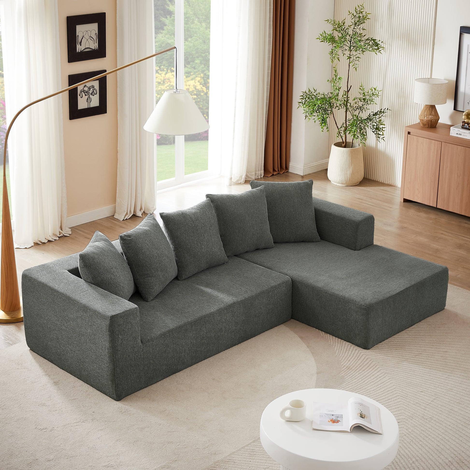 Chenille L Shaped Sectional Sofa Set,Minimalist Style Modular Sectional Sofa, Luxury Chenille Fabric Cloud Couch For Living Room Grey Chenille 4 Seat