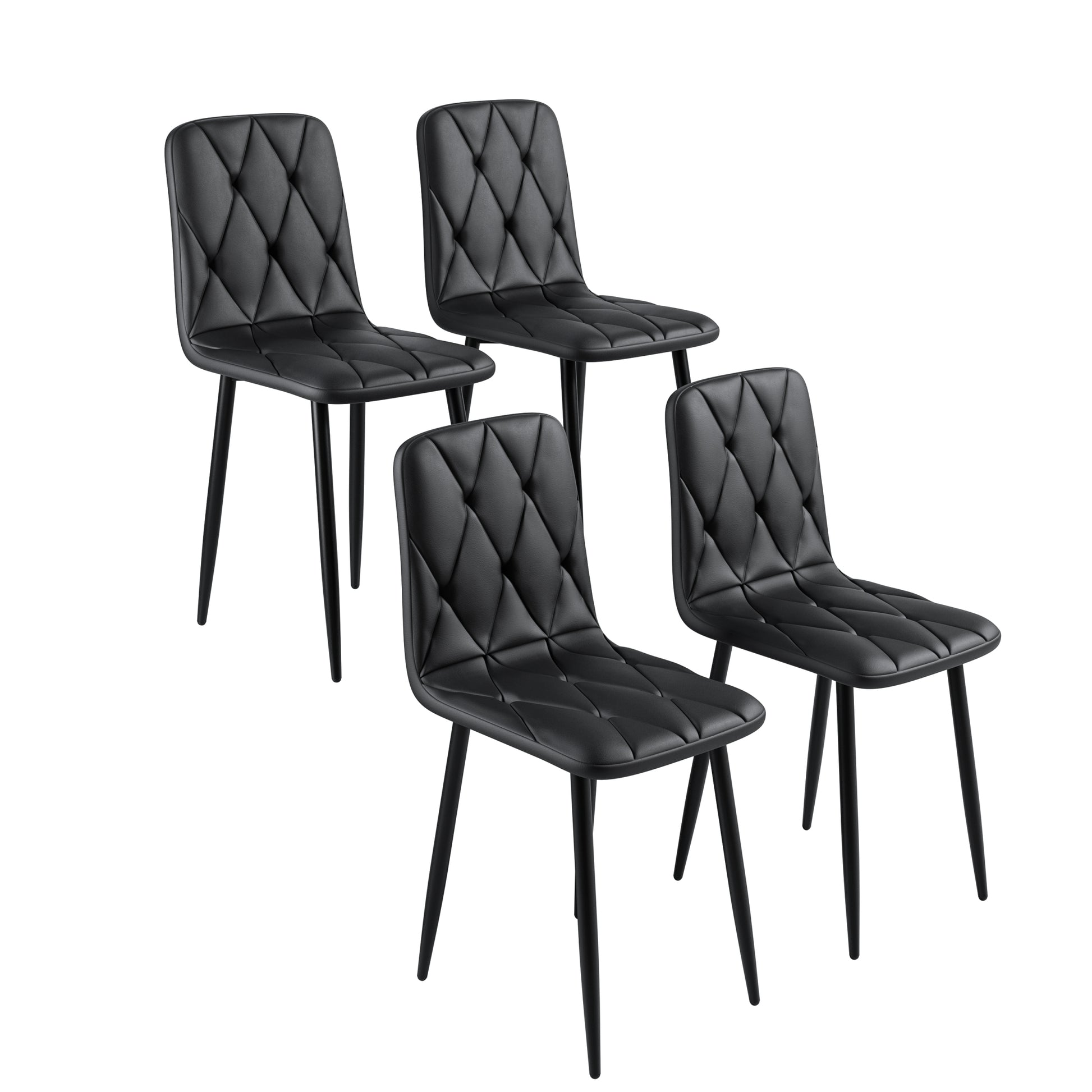 Dining Chairs Set Of 4, Modern Kitchen Dining Room Chairs, Pu Dining Chair Upholstered Cushion Seat And Sturdy Metal Legs Black Leather