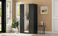 3 Door Wardrobe With Mirror, Armoire With Hanging Rod And 3 Fixed Shelves,Black Black Particle Board