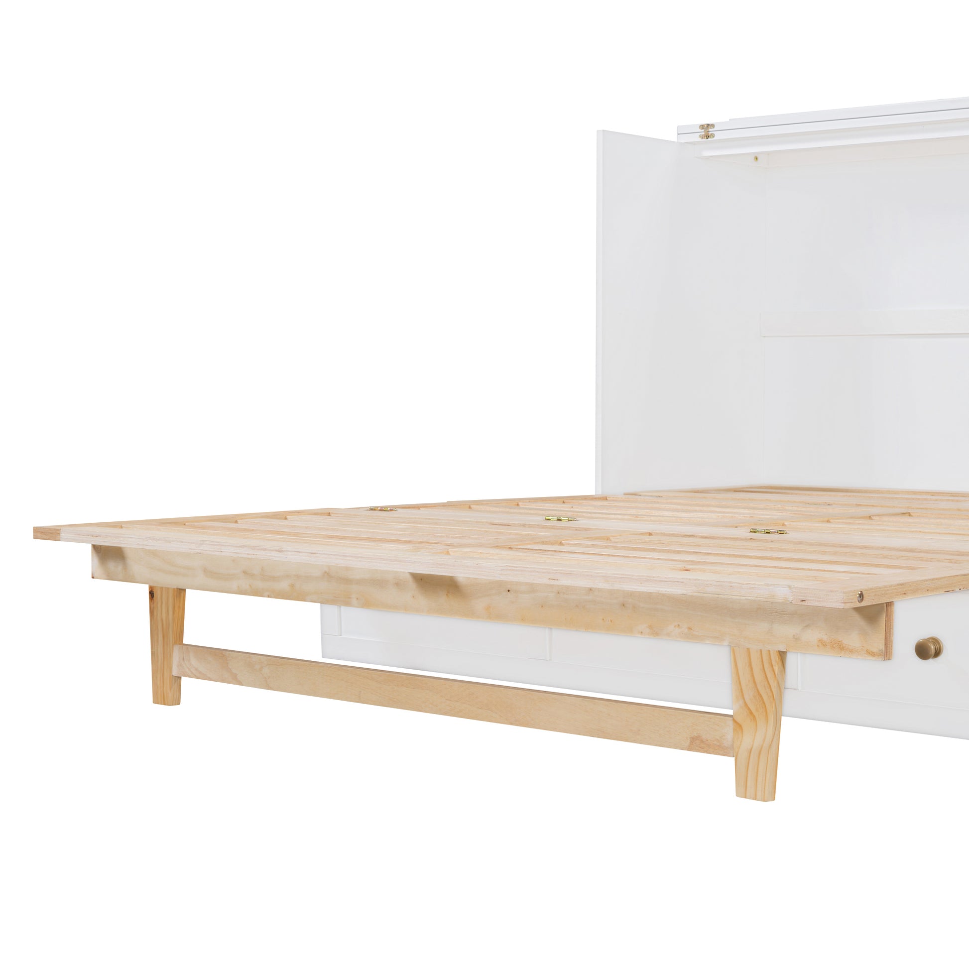 Queen Murphy Bed With Large Drawers,White Queen White Plywood